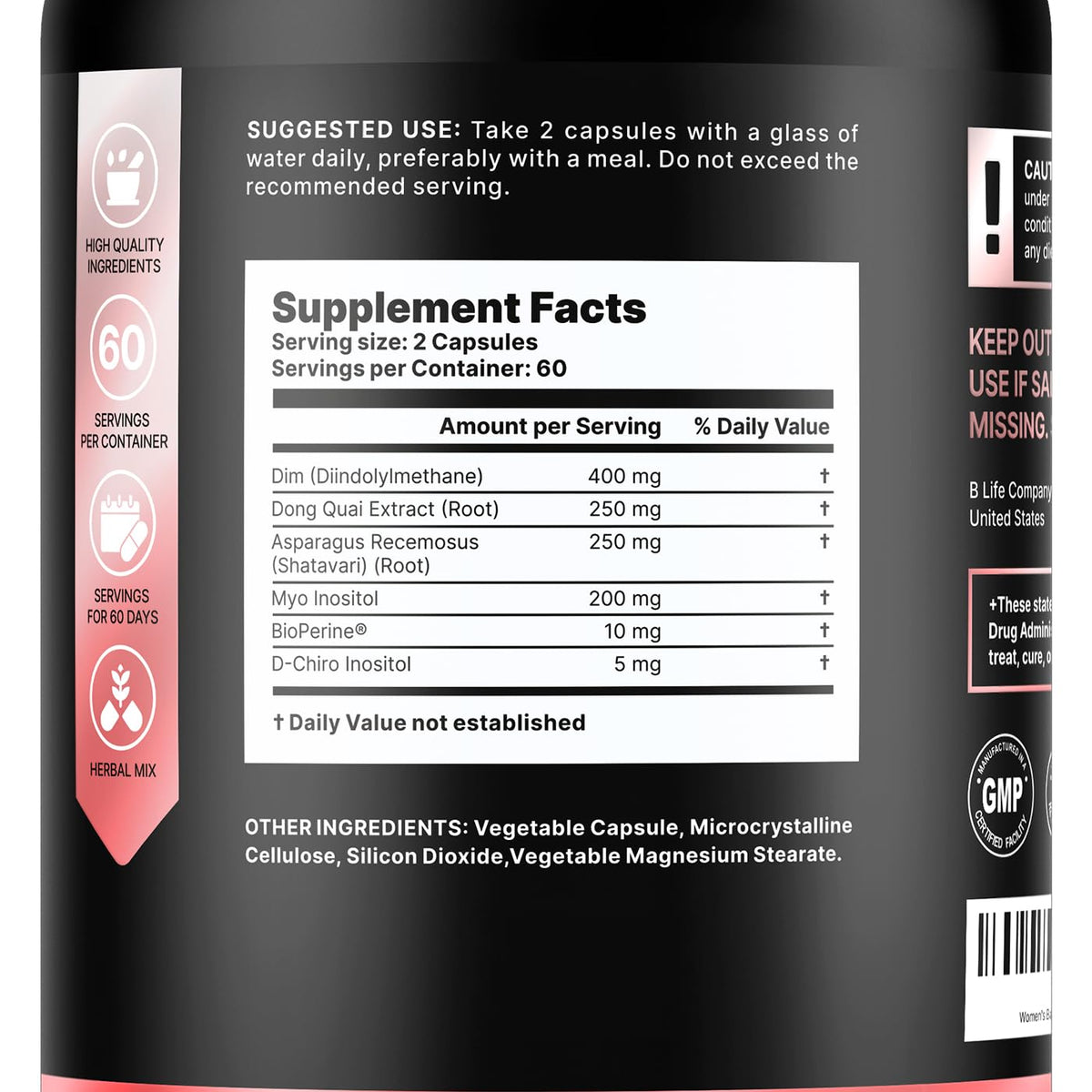 B Life Company Complément Alimentaire DIM 400 mg 120 capsules vue arrière