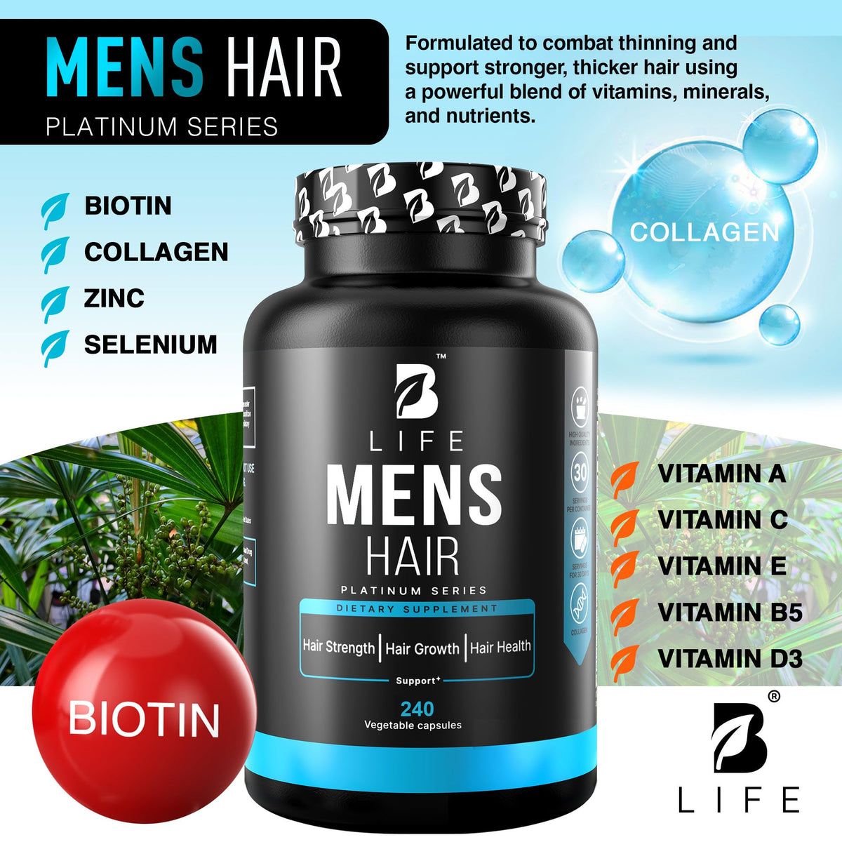B Life Company Compléments Alimentaires Cheveux 240 Capsules vue arrière