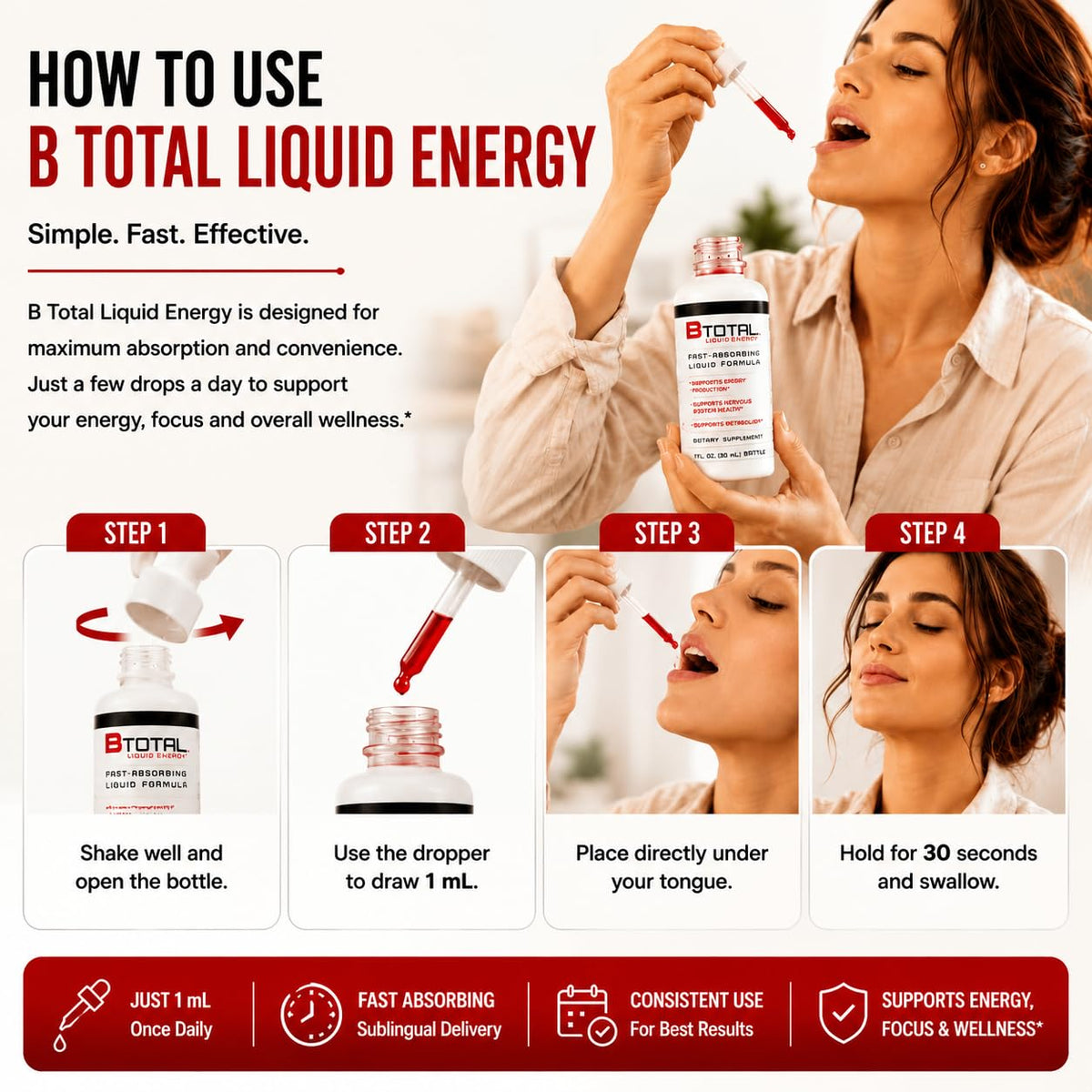 B Total, gouttes sublinguales avec un verre d'eau