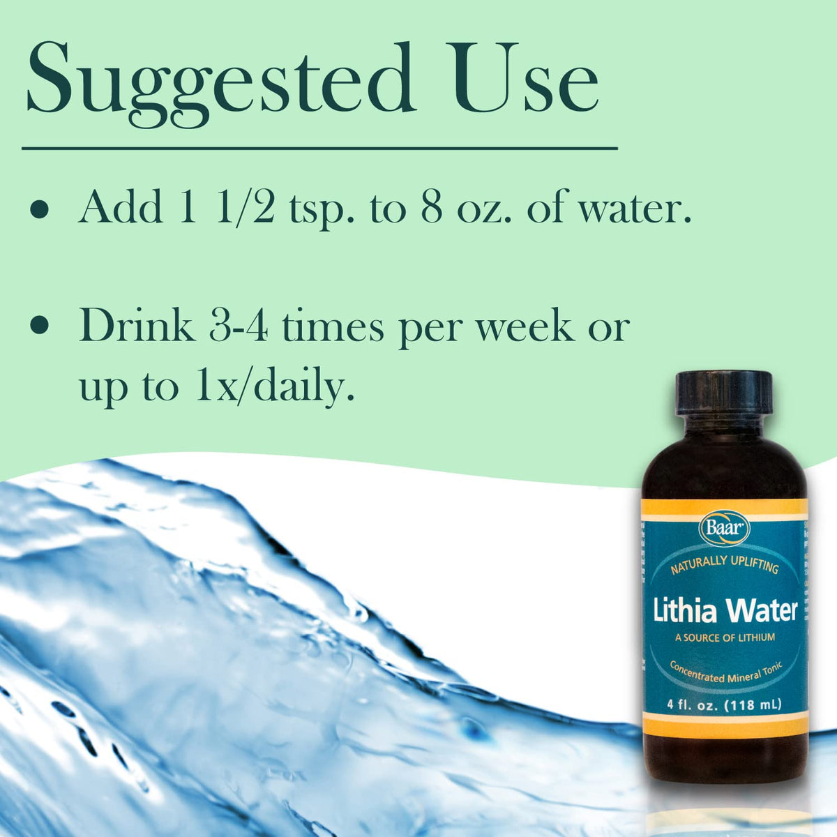 Baar Concentré d'Eau Lithia 118 ml avec bouchon ouvert