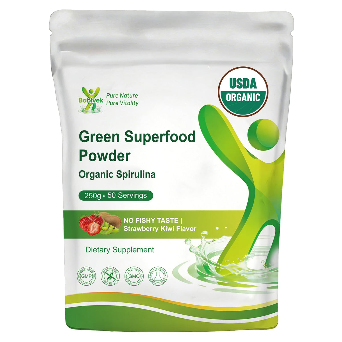 Babivek Poudre de Super Greens Bio 272g vue de face avec étiquette
