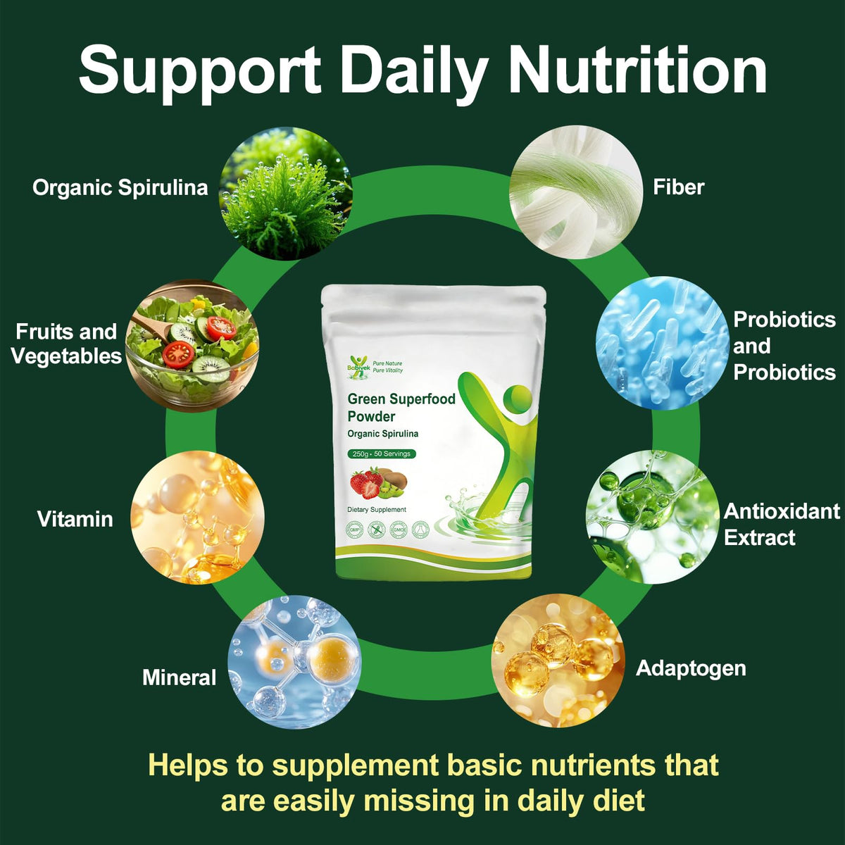 Babivek Poudre de Super Greens Bio vue arrière avec informations nutritionnelles