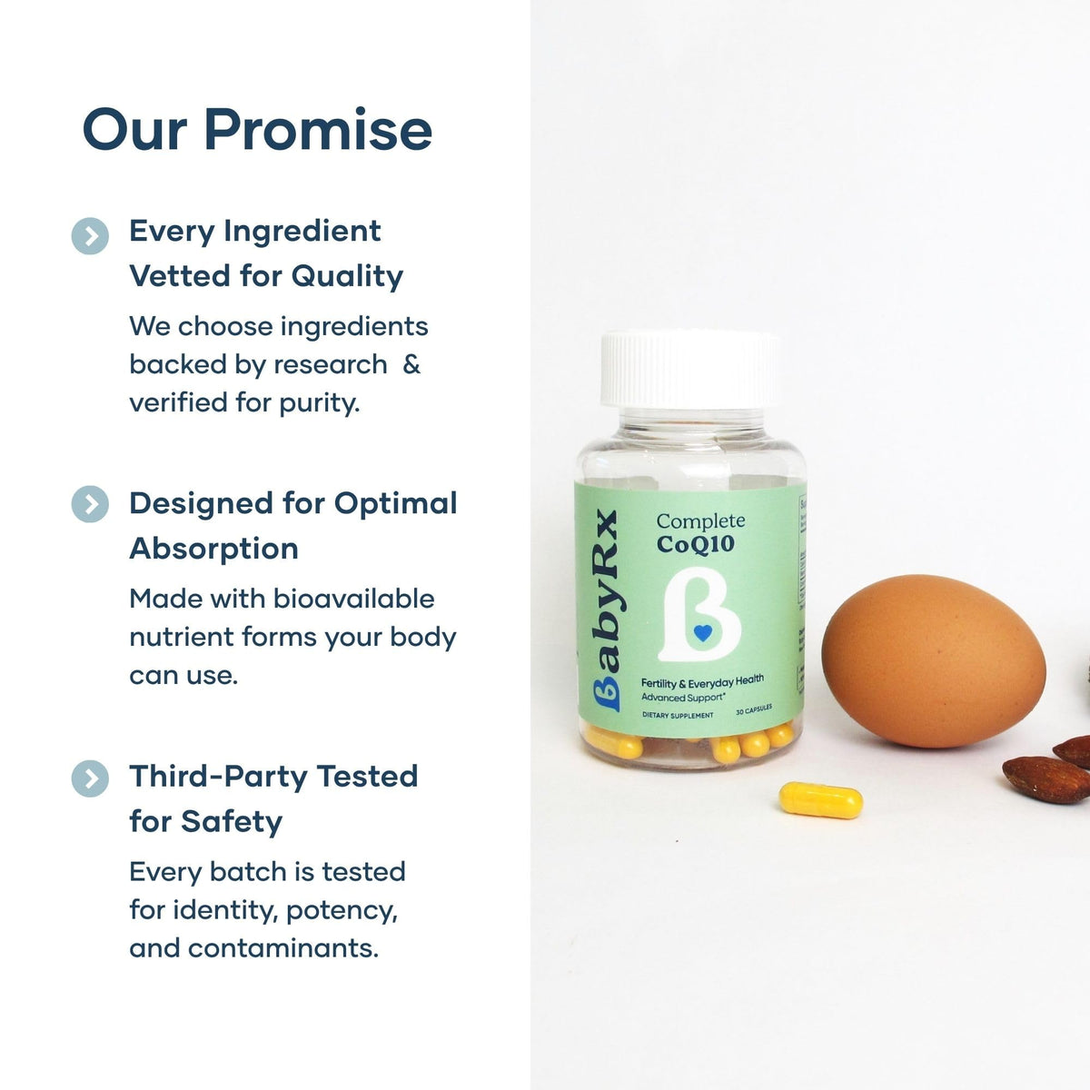 BabyRx CoQ10 200mg contenant ouvert avec capsules