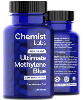 Back of Chemist Labs Methylene Blue capsules packaging