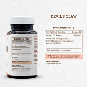 Back view of Secrets of the Tribe Devil's Claw 60 Capsules packaging