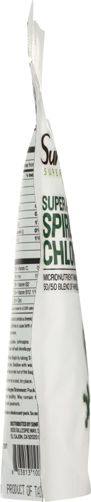 Back view of Sunfood Superfoods Chlorella and Spirulina tablets packaging
