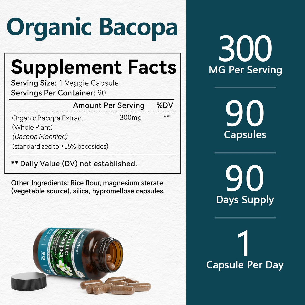 Bacopa Monnieri 300 mg HyberVive, poids net 82g