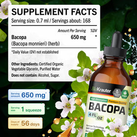 Bacopa Monnieri BIO KRAUTER sur une table en bois avec des plantes