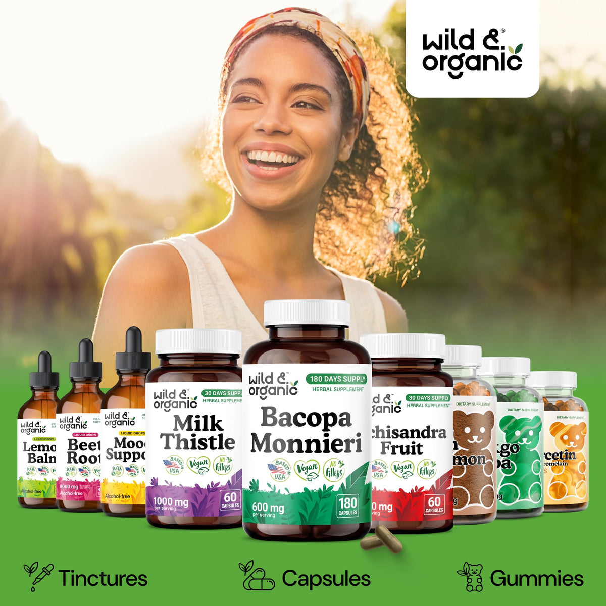 Bacopa Monnieri Wild & Organic avec gélules sur une table
