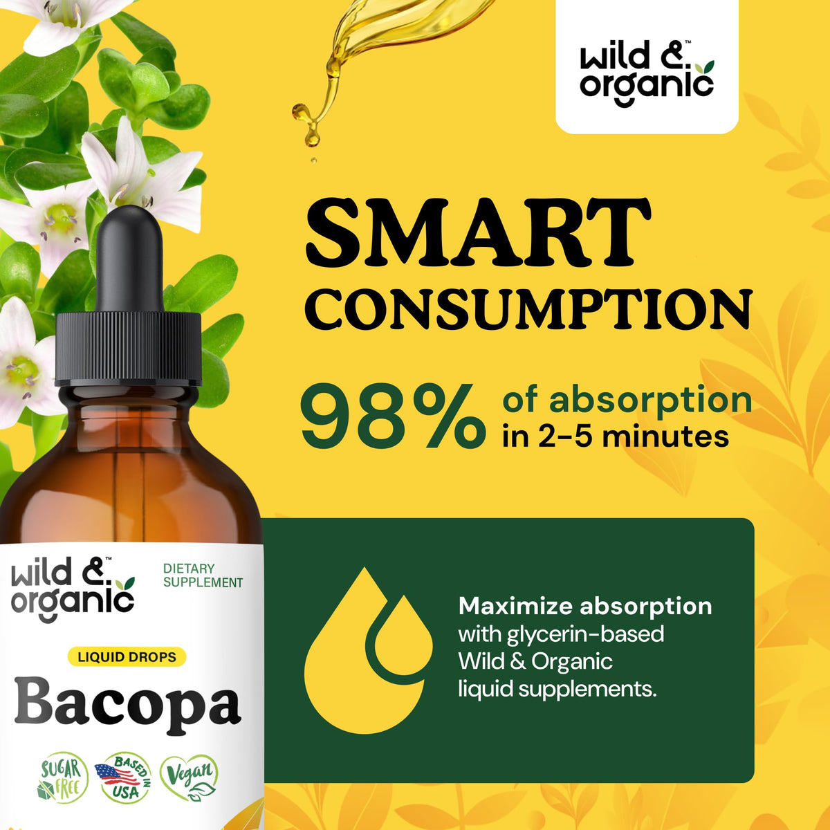 Bacopa Monnieri Wild & Organic avec une cuillère doseuse à côté