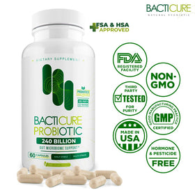 BACTERIUM PLUS Probiotique 120 Capsules ouvertes avec capsules visibles