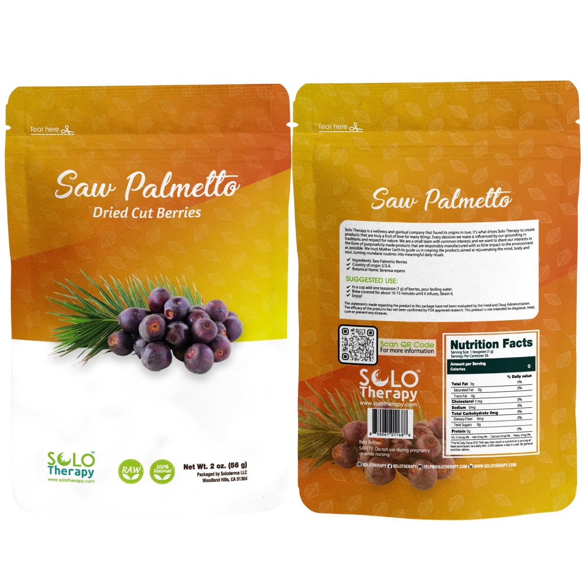 Baies de Saw Palmetto entières en sachet refermable