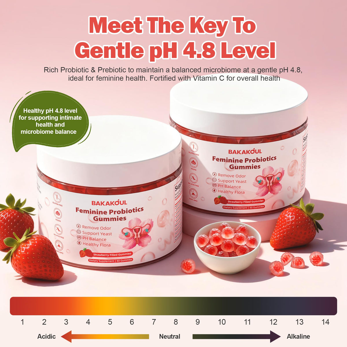 BAKAKOUL Gummies Équilibre Féminin pot ouvert avec gummies visibles