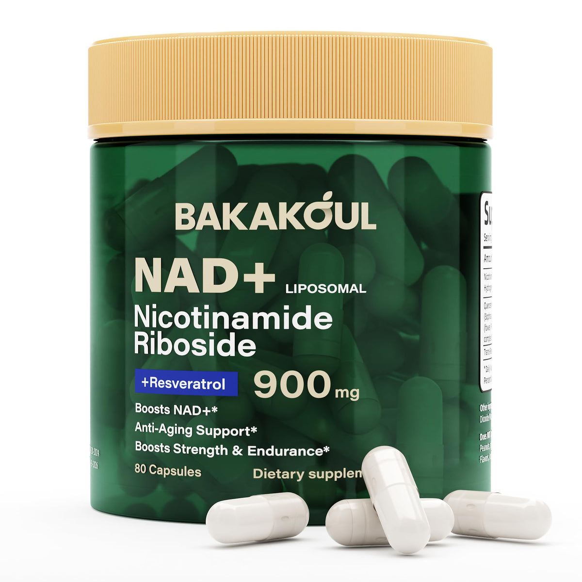BAKAKOUL NAD+ Complément Alimentaire 900mg 80 Capsules vue de face