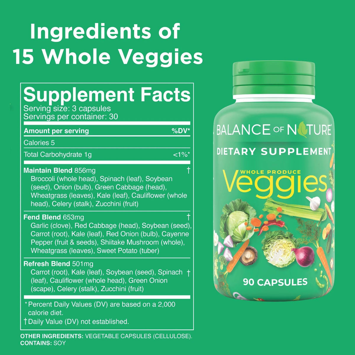 Balance of Nature Complément Alimentaire Superfood Veggies, détails des ingrédients sur l'emballage