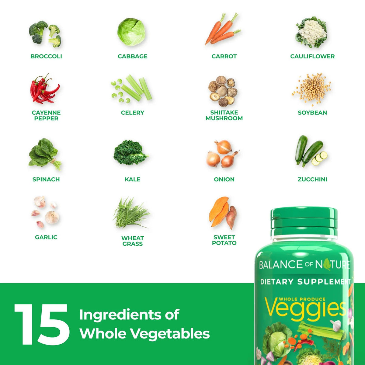 Balance of Nature Superfood Veggies, aperçu des capsules à l'intérieur du flacon