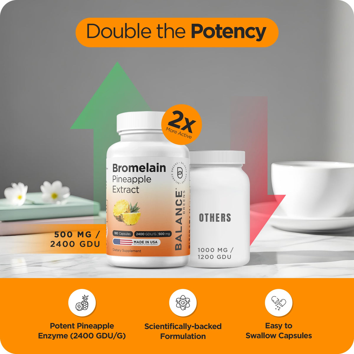 Balancebreens Bromélaïne 500mg 180 capsules à côté d'un livre
