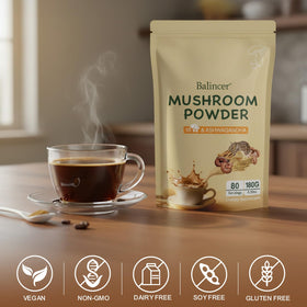 Balincer Poudre de Champignon 10 Variétés sur une table