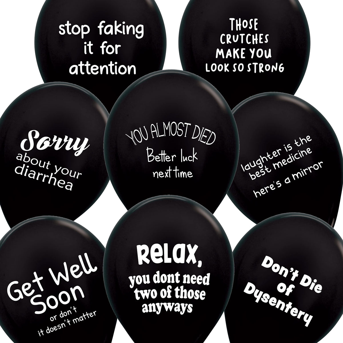 Ballons drôles ROFLmart noirs avec messages humoristiques