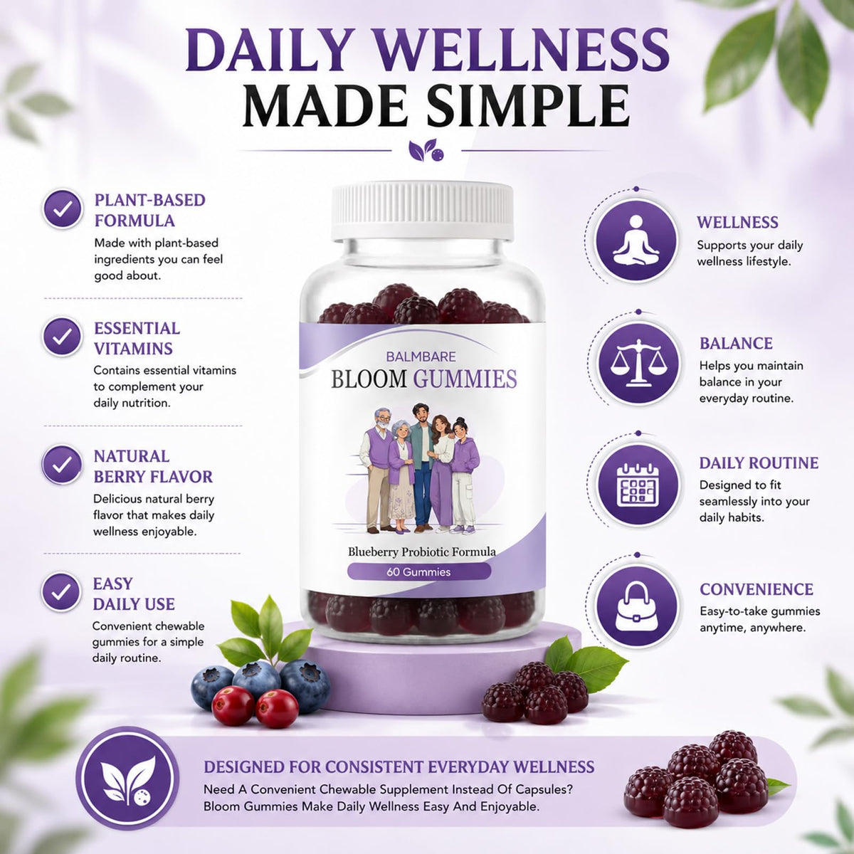 Balmbare Bloom Gummies gummies en main avec un fond naturel