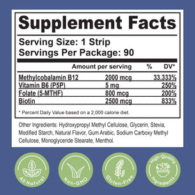 Bande B12 Methylcobalamin sur une table, près d'autres compléments alimentaires
