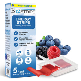 Bandes B12 Essential Source 2000mcg au goût de baies d'hiver, vue de face