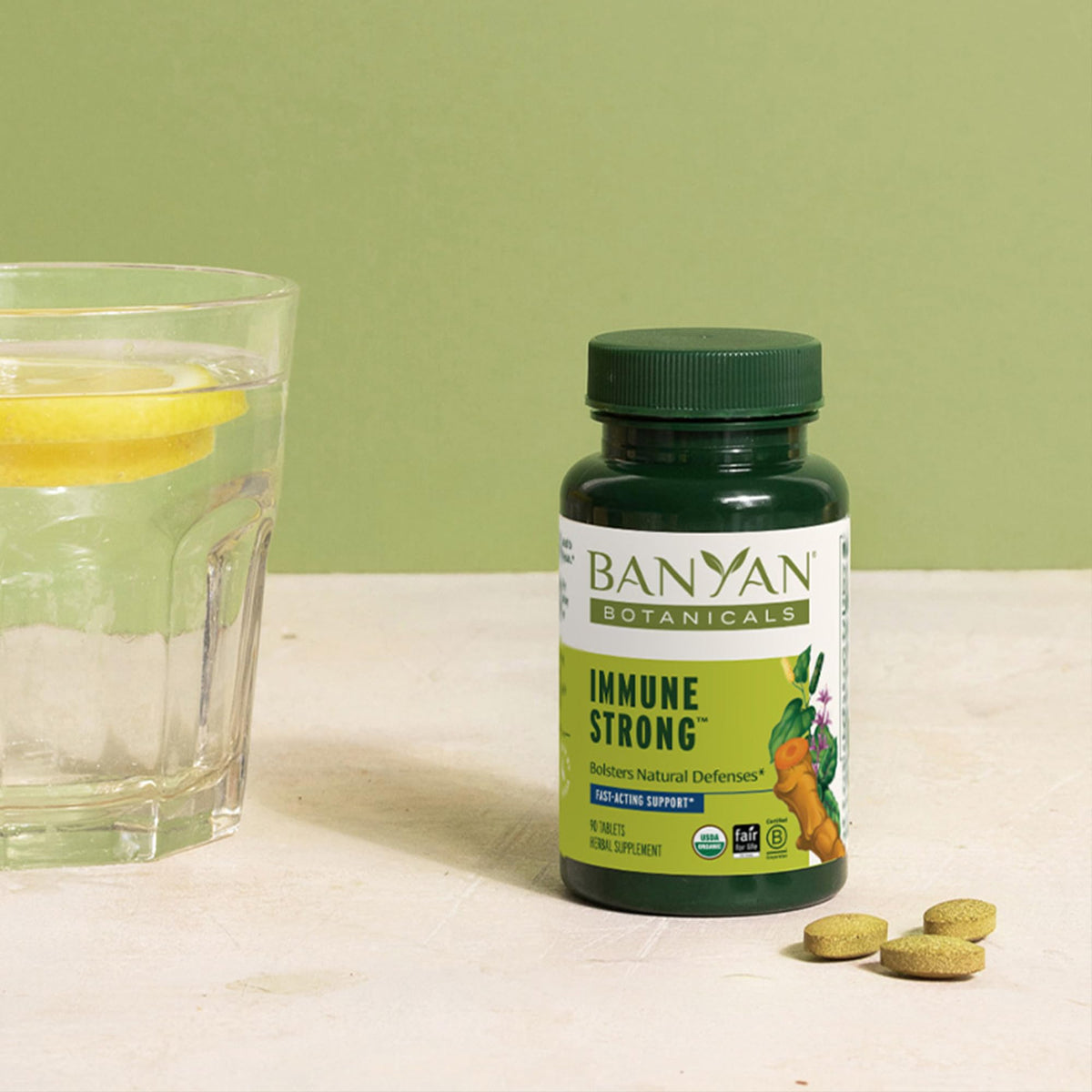 Banyan Botanicals Complément Alimentaire Bio 90 Comprimés, avec des herbes bio en arrière-plan
