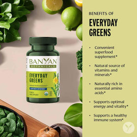 Banyan Botanicals Everyday Greens comprimés bio à l'intérieur du flacon