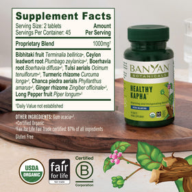 Banyan Botanicals Healthy Kapha comprimés sur fond blanc