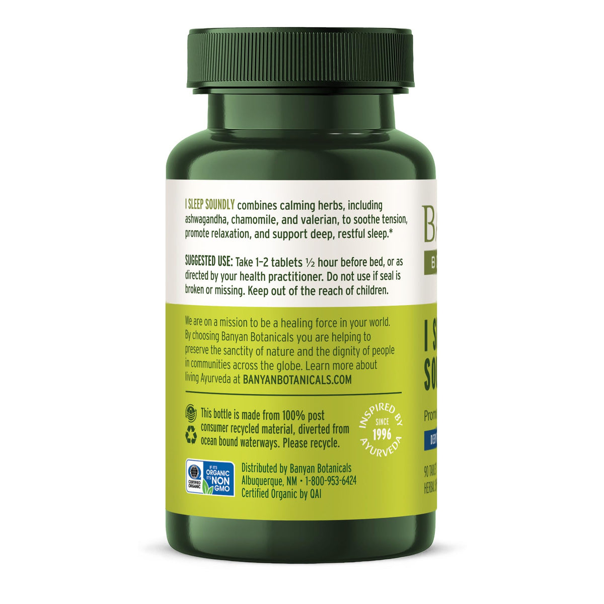Banyan Botanicals I Sleep Soundly étiquette avec certification bio