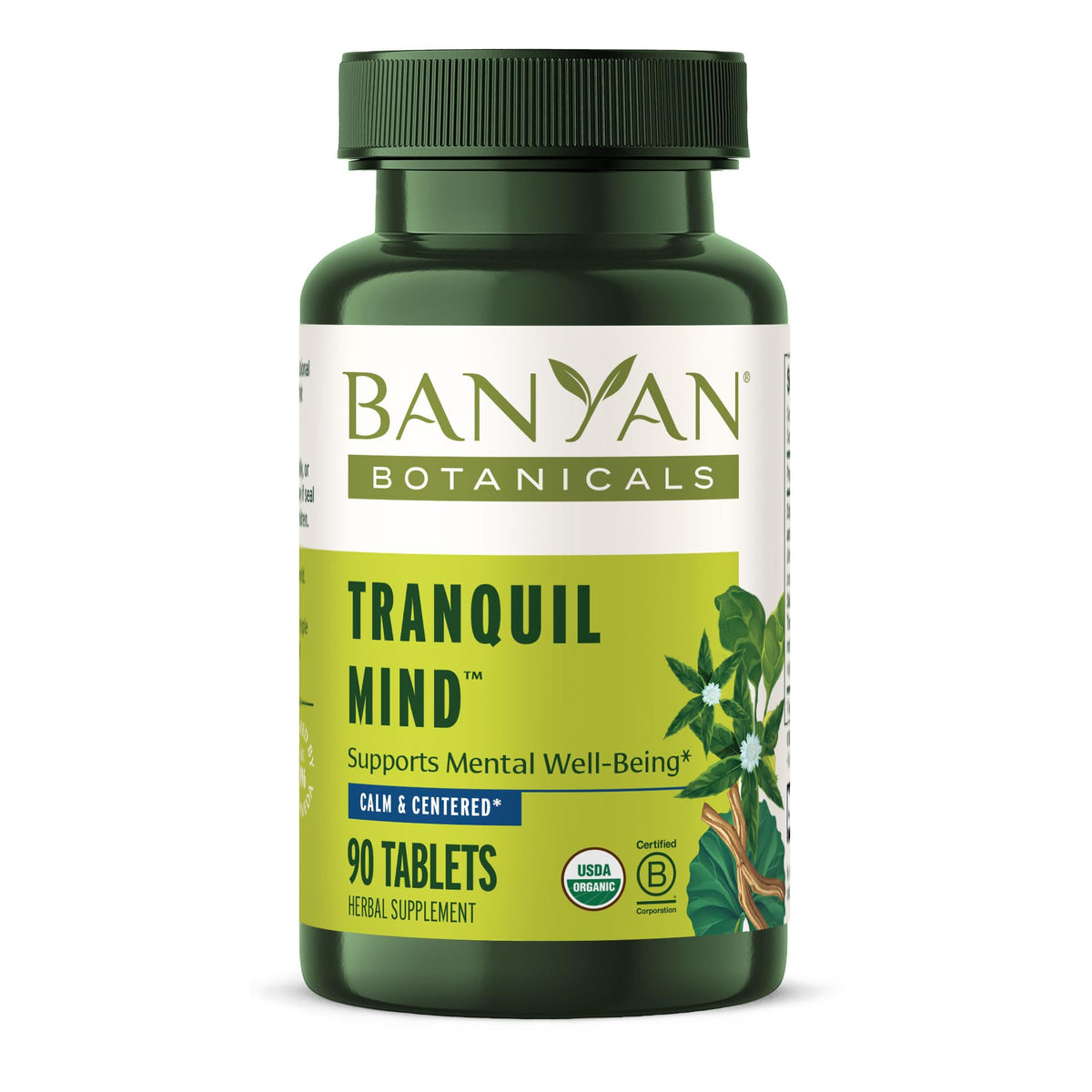 Banyan Botanicals Tranquil Mind 90 comprimés bio, vue de face