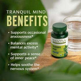 Banyan Botanicals Tranquil Mind comprimés avec étiquette bio