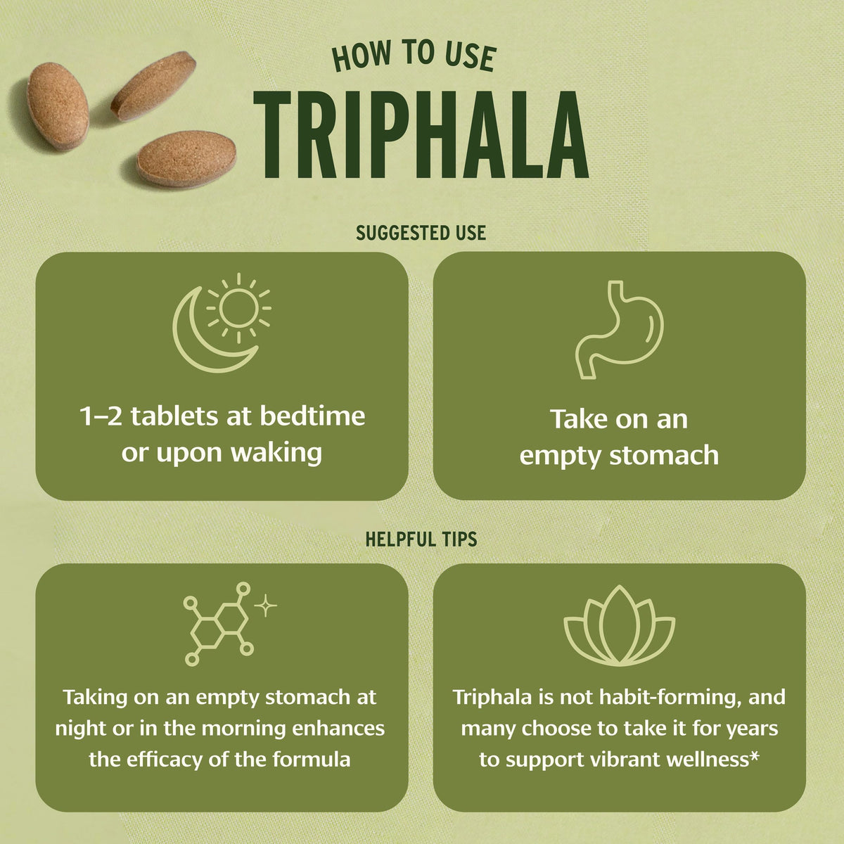 Banyan Botanicals Triphala Bio comprimés en gros plan