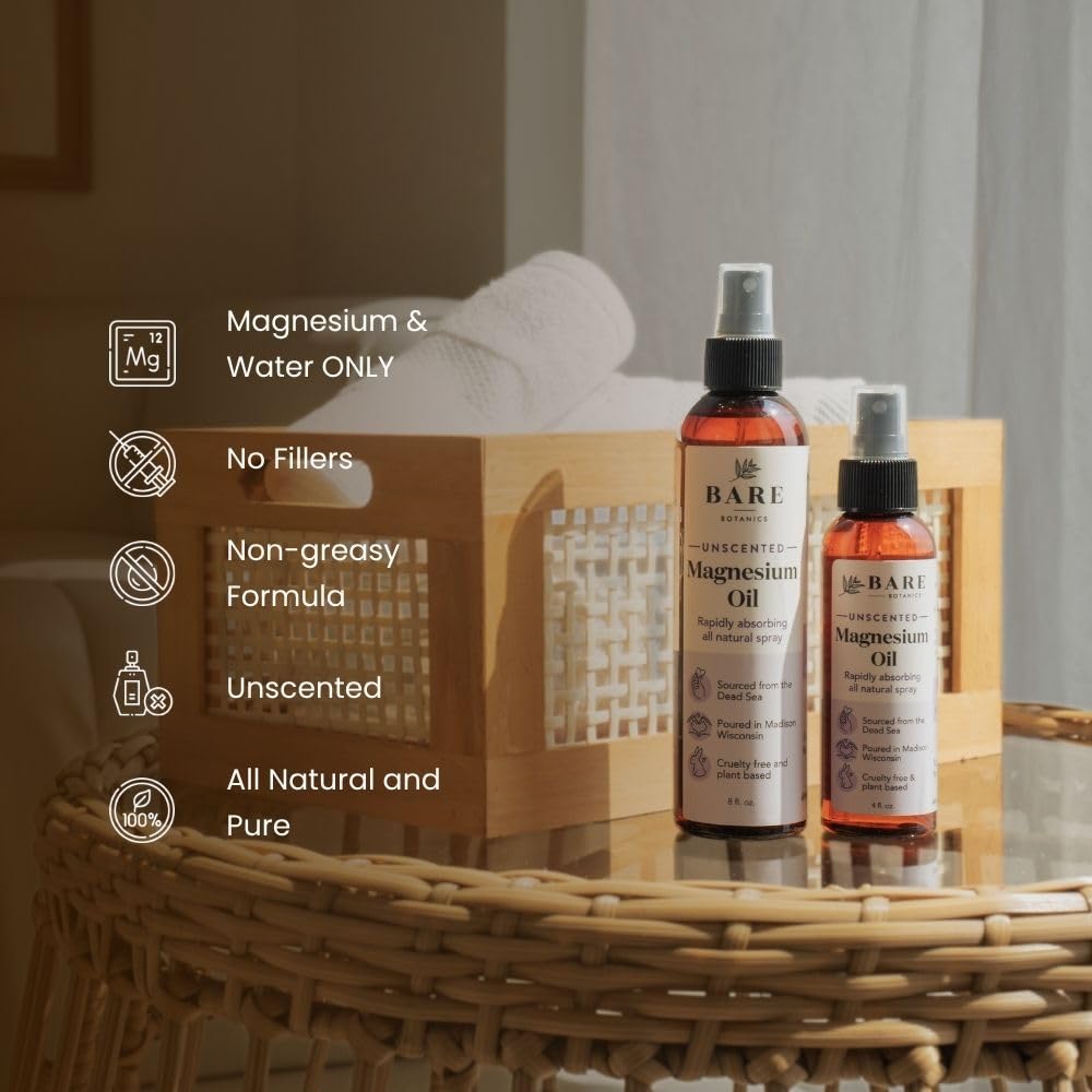 BARE BOTANICS Spray d'Huile de Magnésium 8oz avec étiquette