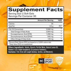 BARE PERFORMANCE NUTRITION bouteille d'huile de poisson Omega 3 avec étiquette