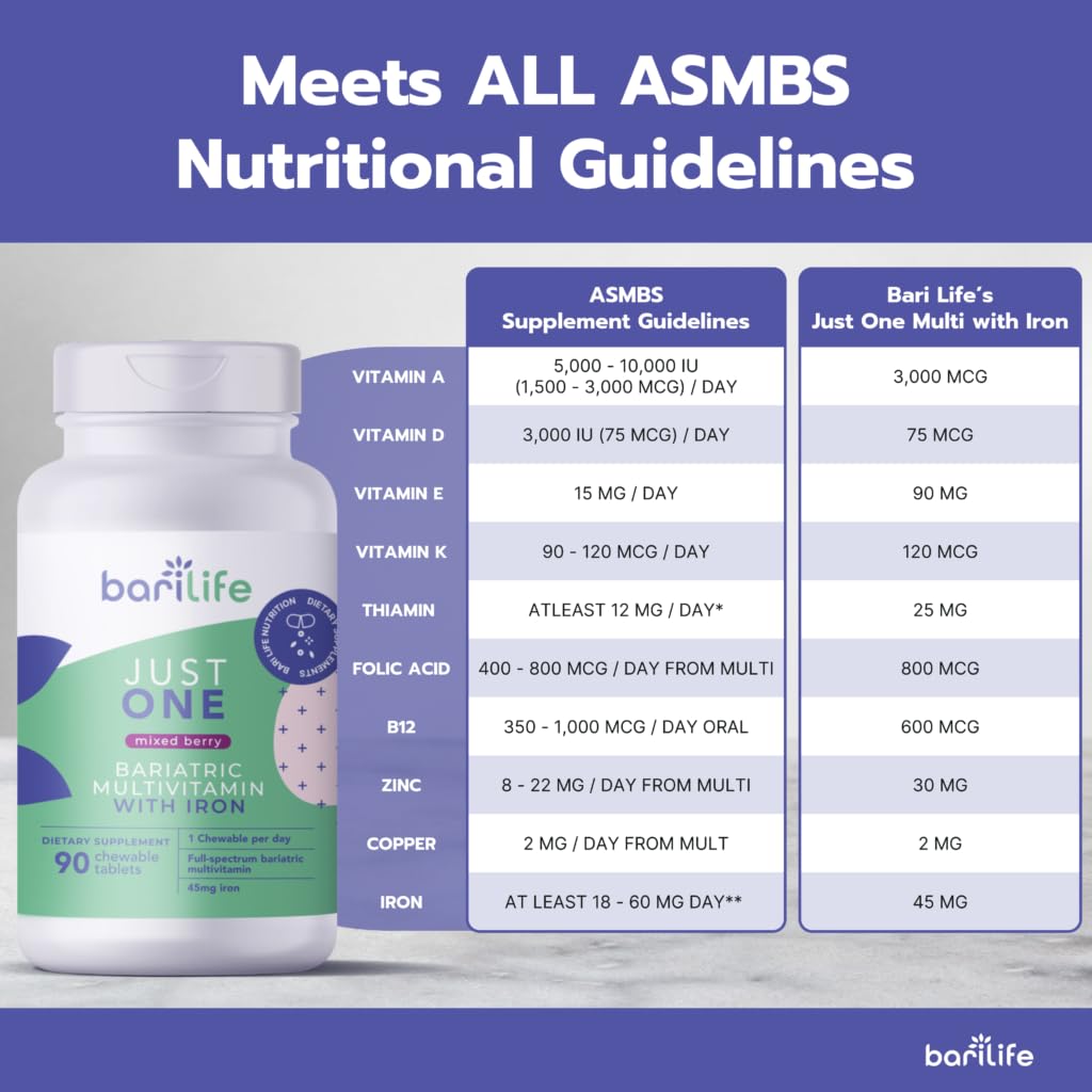 Bari Life Multivitamines Masticables 90ct vue arrière avec ingrédients