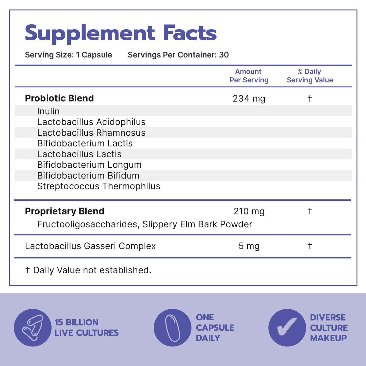 Bari Life Probiotiques capsules avec étiquette et dosage