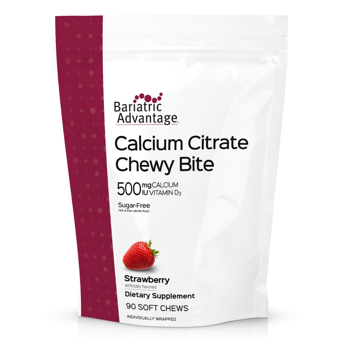 Bariatric Advantage Bouchées de Calcium Citrate 90 Ct Saveur Fraise, emballage avant