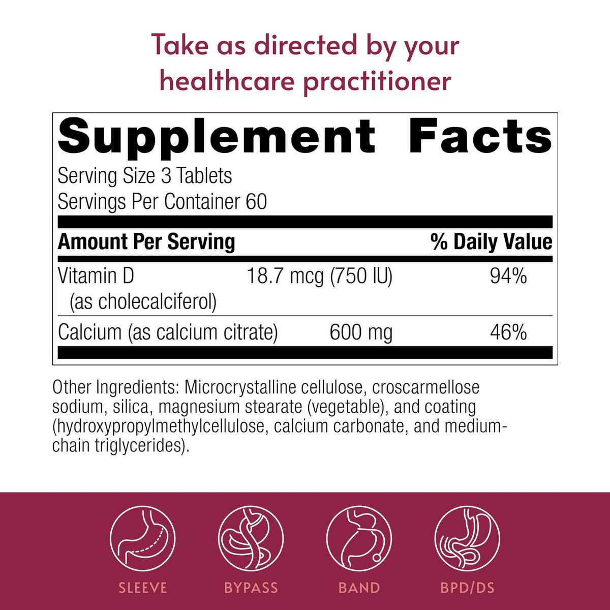 Bariatric Advantage Calcium Citrate 180 Tablettes avec des éléments de santé