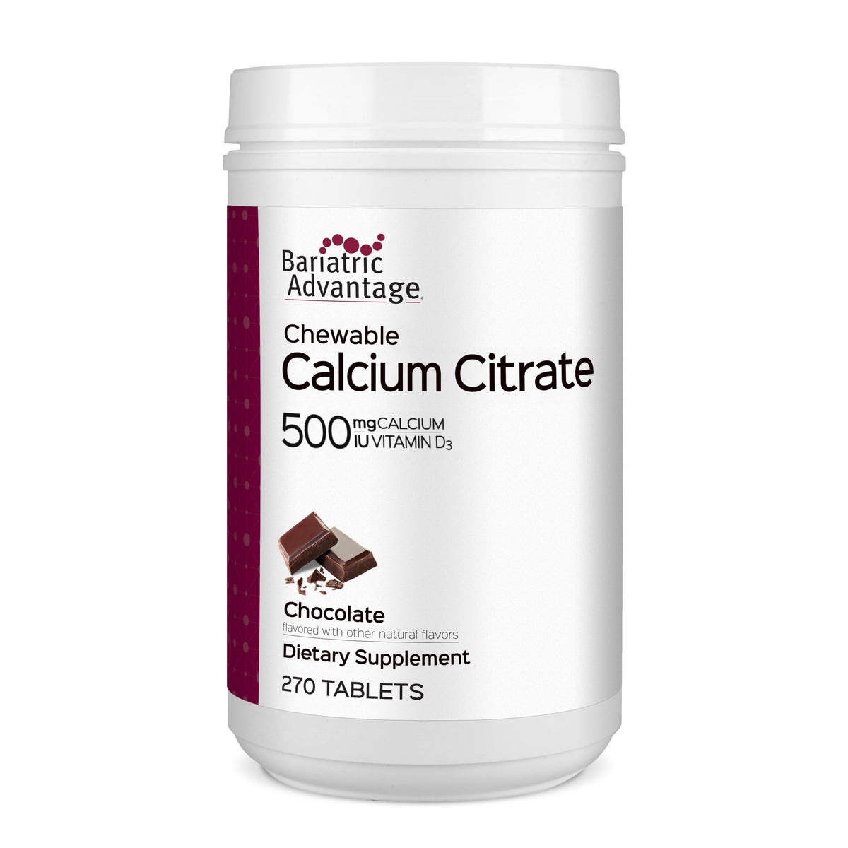 Bariatric Advantage Calcium Citrate Chewable Chocolat 500 mg 270 comprimés vue de face