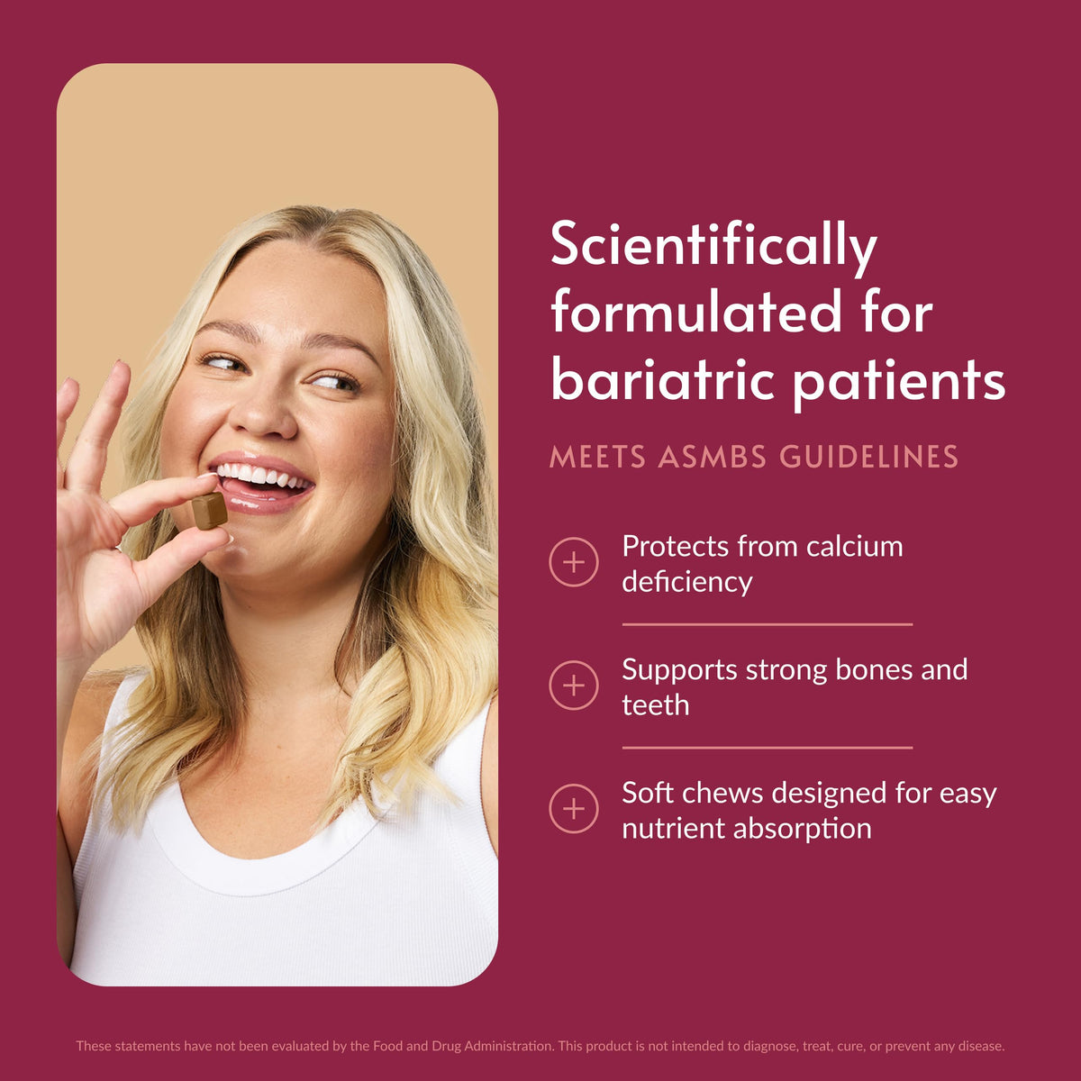Bariatric Advantage Chewy Bites Calcium Chocolat Cacahuète bouchée sur fond blanc