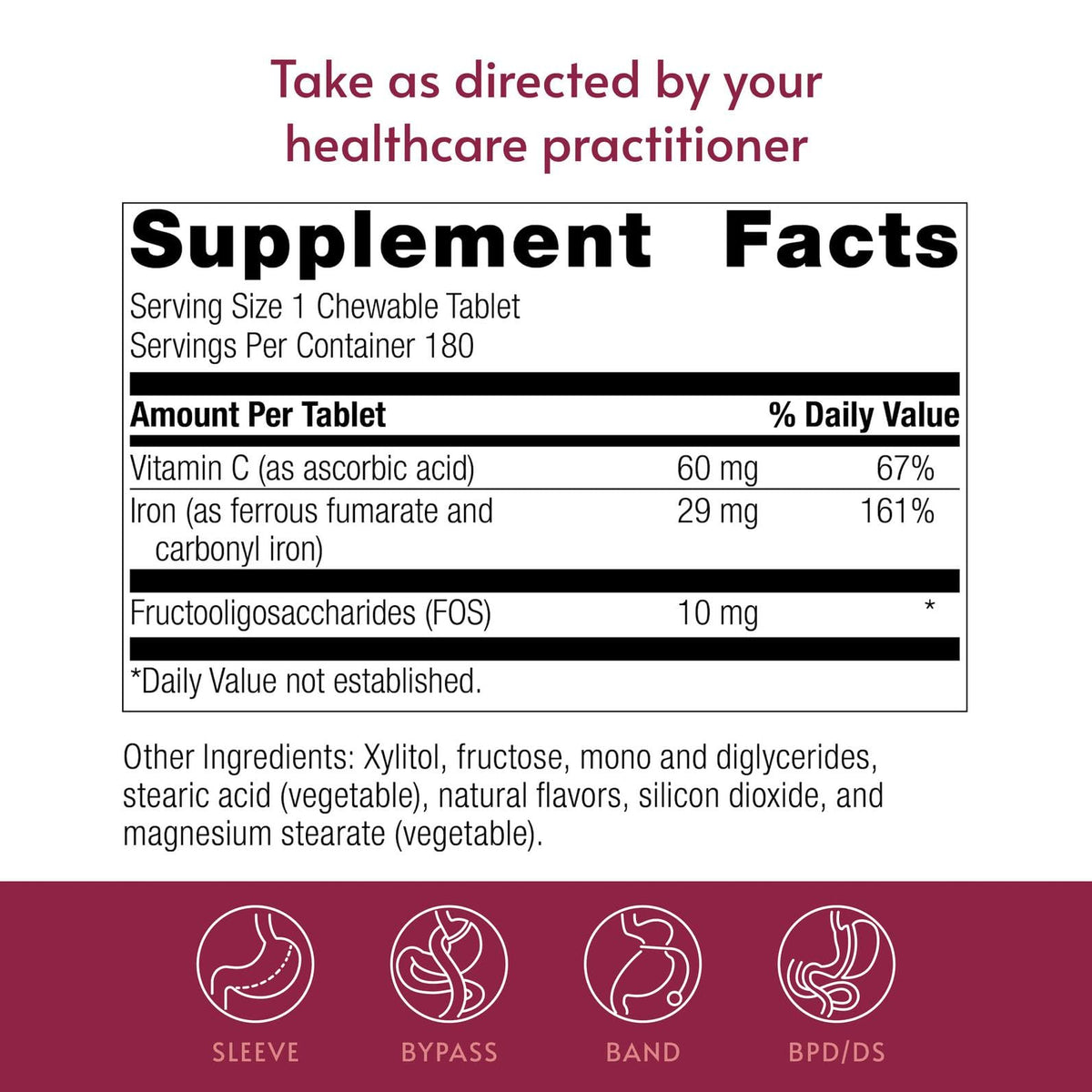 Bariatric Advantage Fer 29 mg comprimés à mâcher, vue de côté
