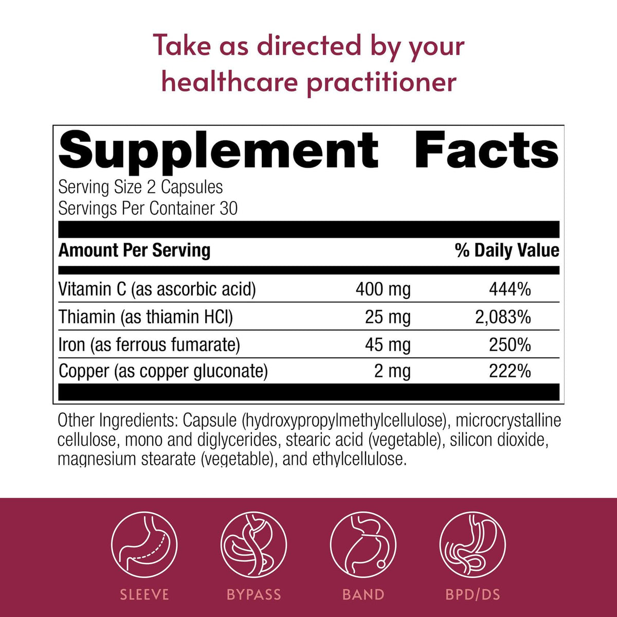Bariatric Advantage Fer 45 mg capsules sur une surface blanche