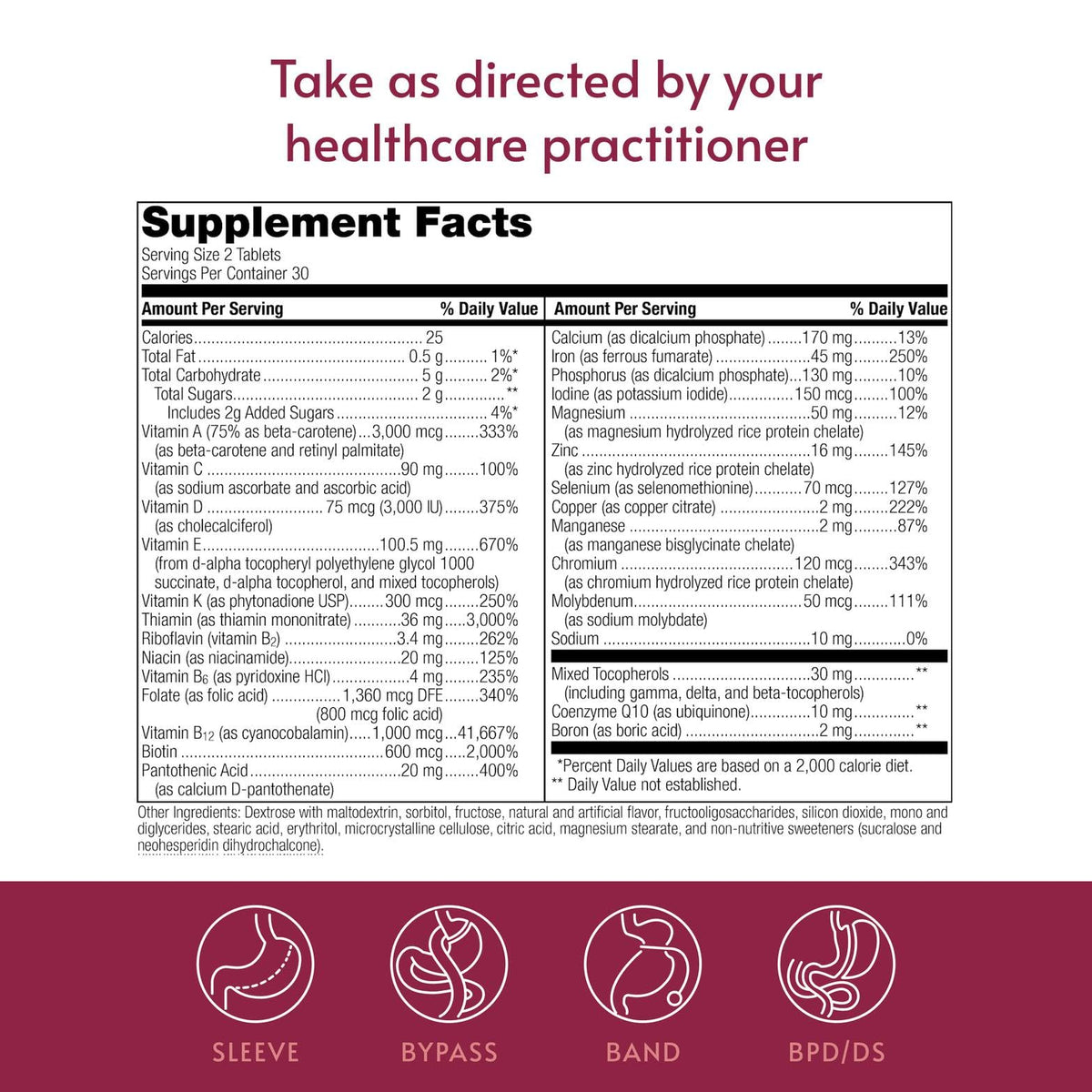 Bariatric Advantage Multivitamines à Croquer Fraise avec des fruits en arrière-plan