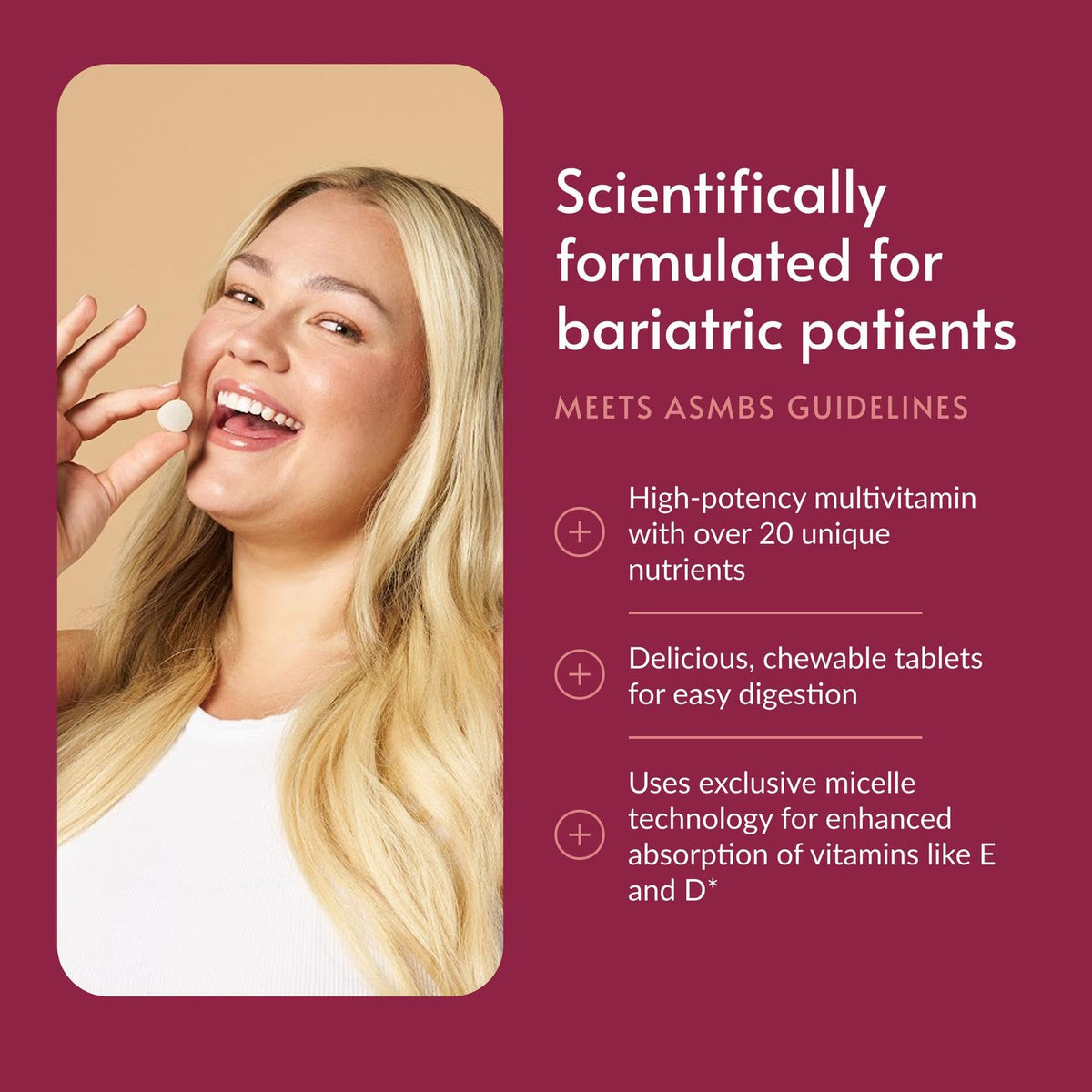 Bariatric Advantage Multivitamines à Croquer Fraise avec un comprimé visible