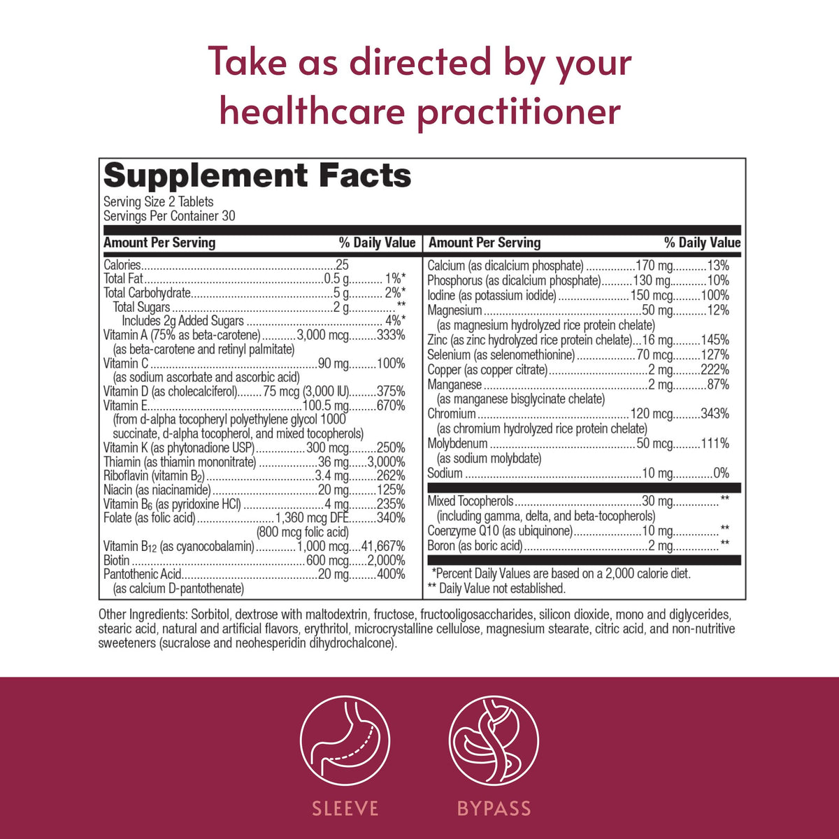 Bariatric Advantage multivitamines avancées sans fer vue de côté
