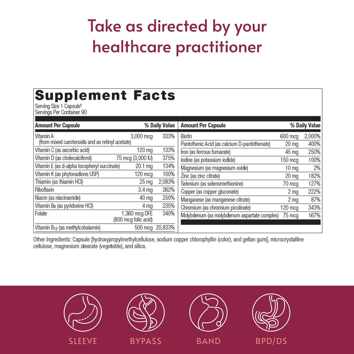 Bariatric Advantage Ultra Solo avec Fer 90 capsules côté