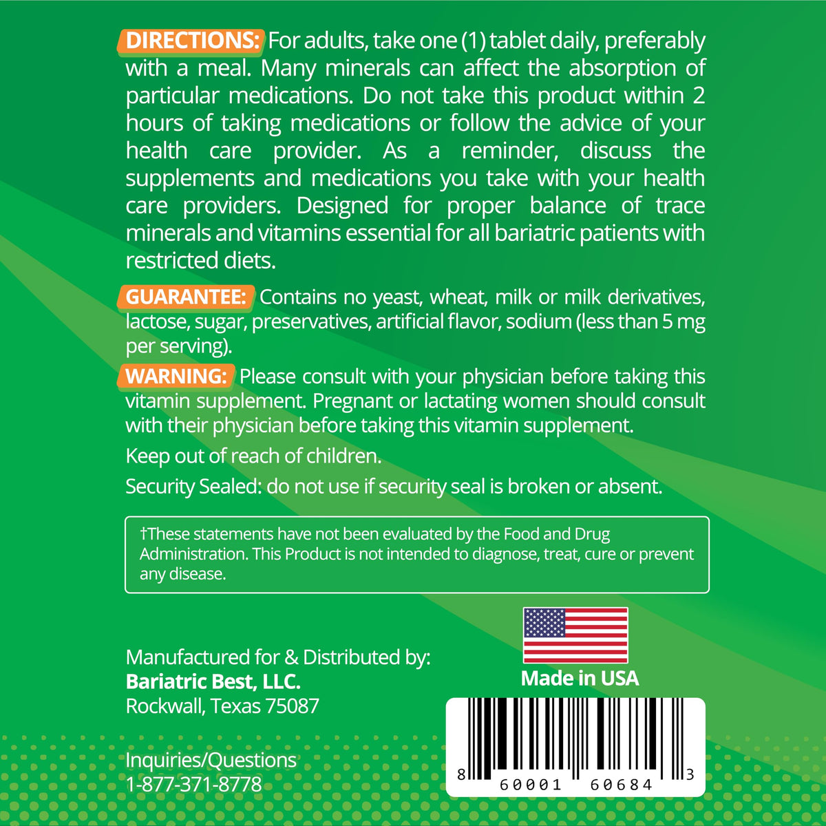 Bariatric Best Multivitamine, comprimés sur fond blanc