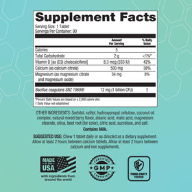 Bariatric Choice Calcium Citrate 500mg avec étiquettes nutritionnelles