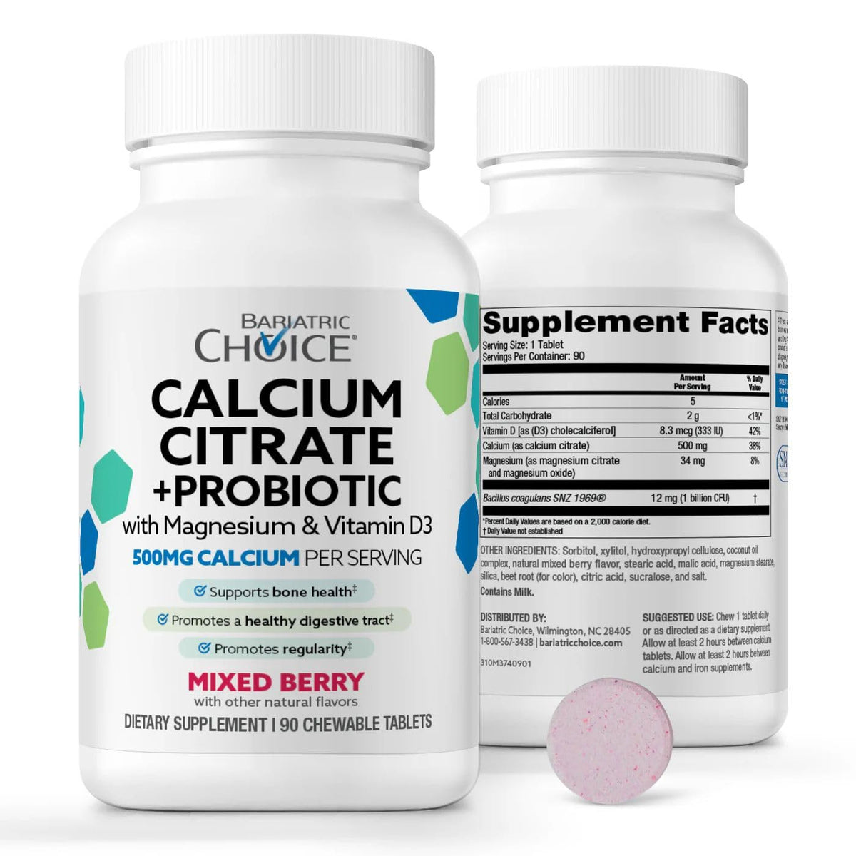 Bariatric Choice Calcium Citrate comprimés à mâcher 500mg vue de face